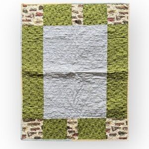 Handmade Quilted Train Reversible Blanket / Tummy Time Mat Green 26.25”x33.75”